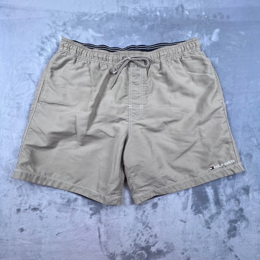 Tommy Hilfiger Swim Trunks Mens XL Tan Khaki 7 Inch Inseam Mesh Lined A00020